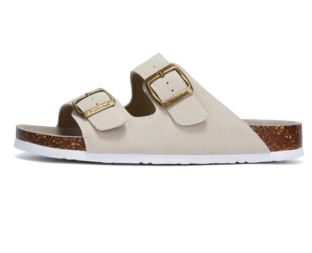 Unisex Two-Strap Suede Cork Footbed Sandals - Adjustable Comfort Slides