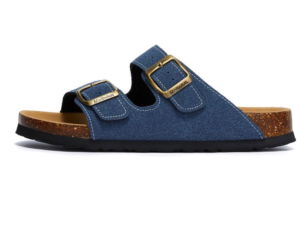 Unisex Two-Strap Suede Cork Footbed Sandals - Adjustable Comfort Slides