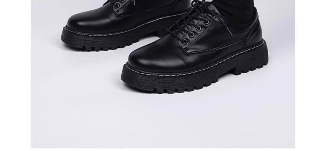 Chunky Platform Lug Sole Derby Shoes - Black Leather Oxfords