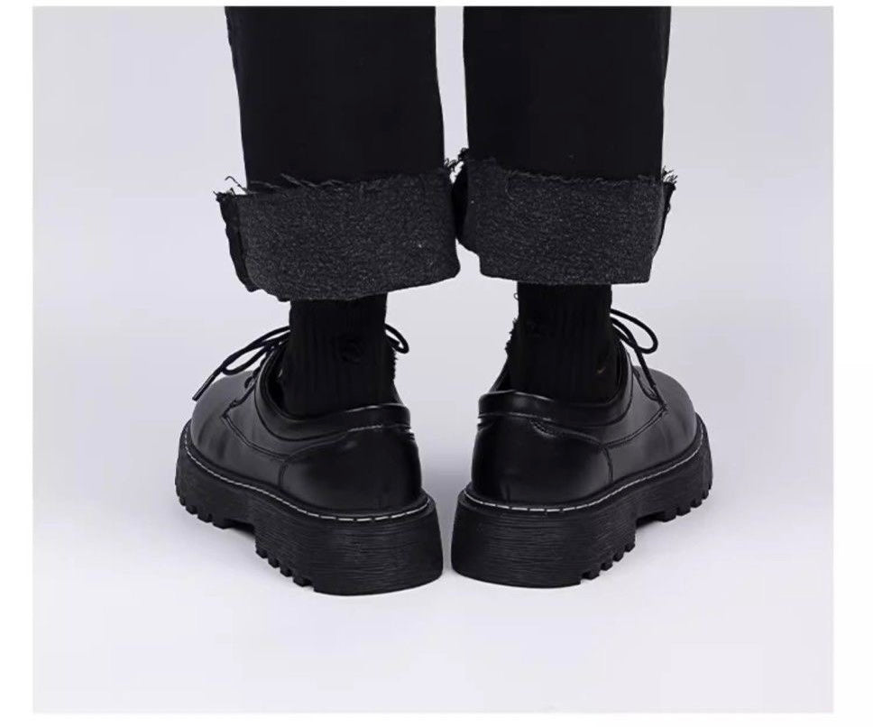 Chunky Platform Lug Sole Derby Shoes - Black Leather Oxfords