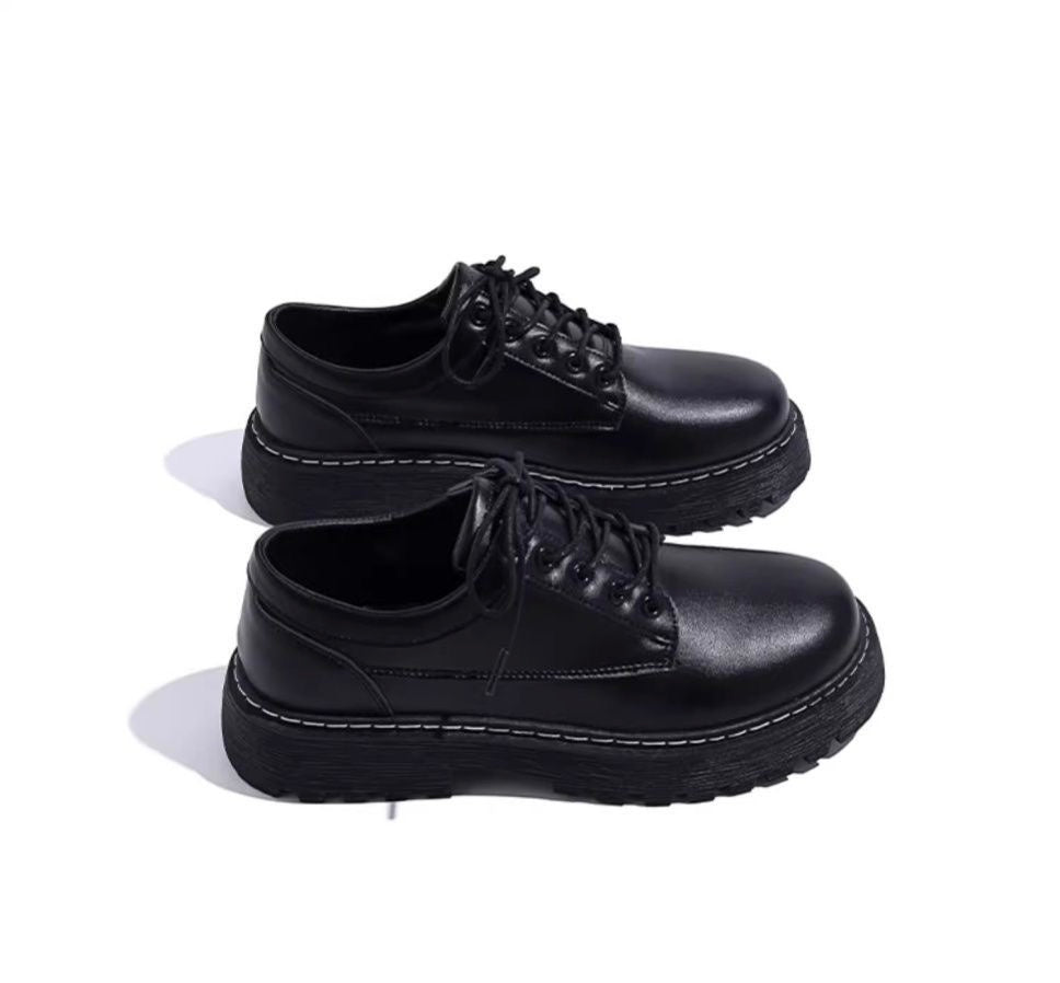 Chunky Platform Lug Sole Derby Shoes - Black Leather Oxfords