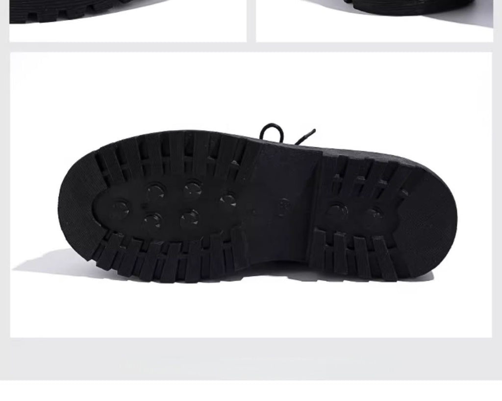 Chunky Platform Lug Sole Derby Shoes - Black Leather Oxfords