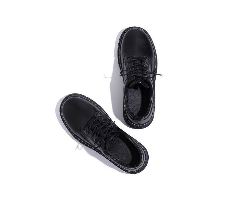 Chunky Platform Lug Sole Derby Shoes - Black Leather Oxfords
