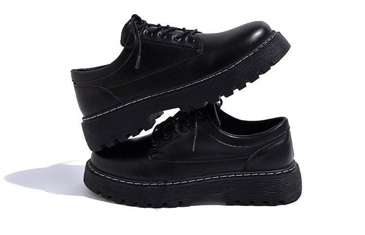Chunky Platform Lug Sole Derby Shoes - Black Leather Oxfords