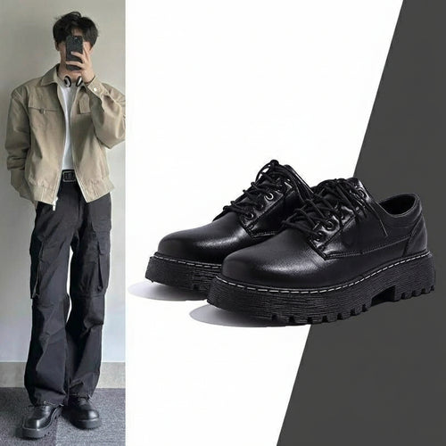Chunky Platform Lug Sole Derby Shoes - Black Leather Oxfords