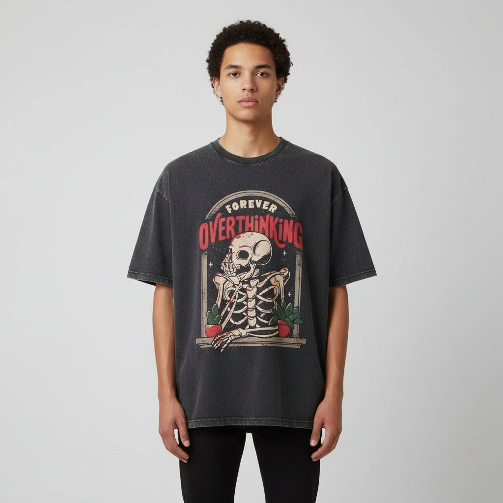 Oversized "Forever Overthinking"  T-Shirt - Vintage Wash