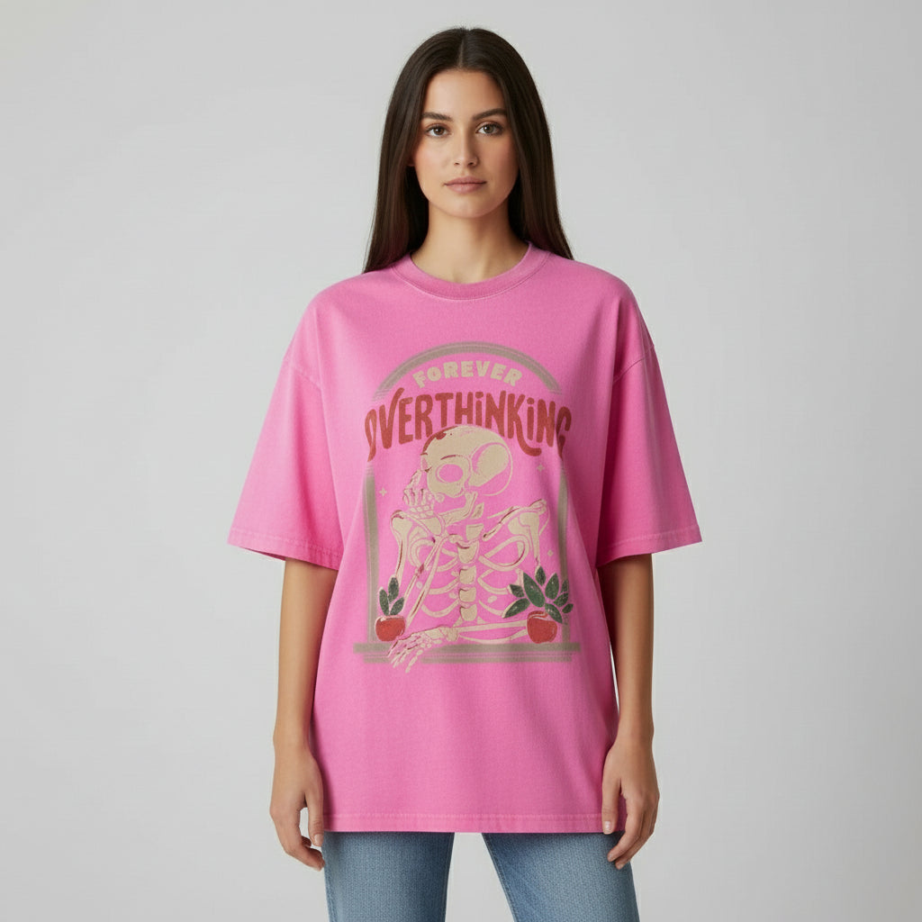 Oversized "Forever Overthinking"  T-Shirt - Vintage Wash