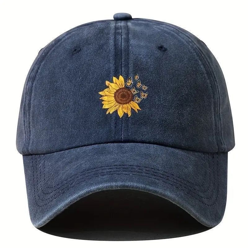 Embroidered Sunflower Butterfly Cap