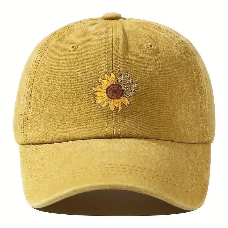 Embroidered Sunflower Butterfly Cap