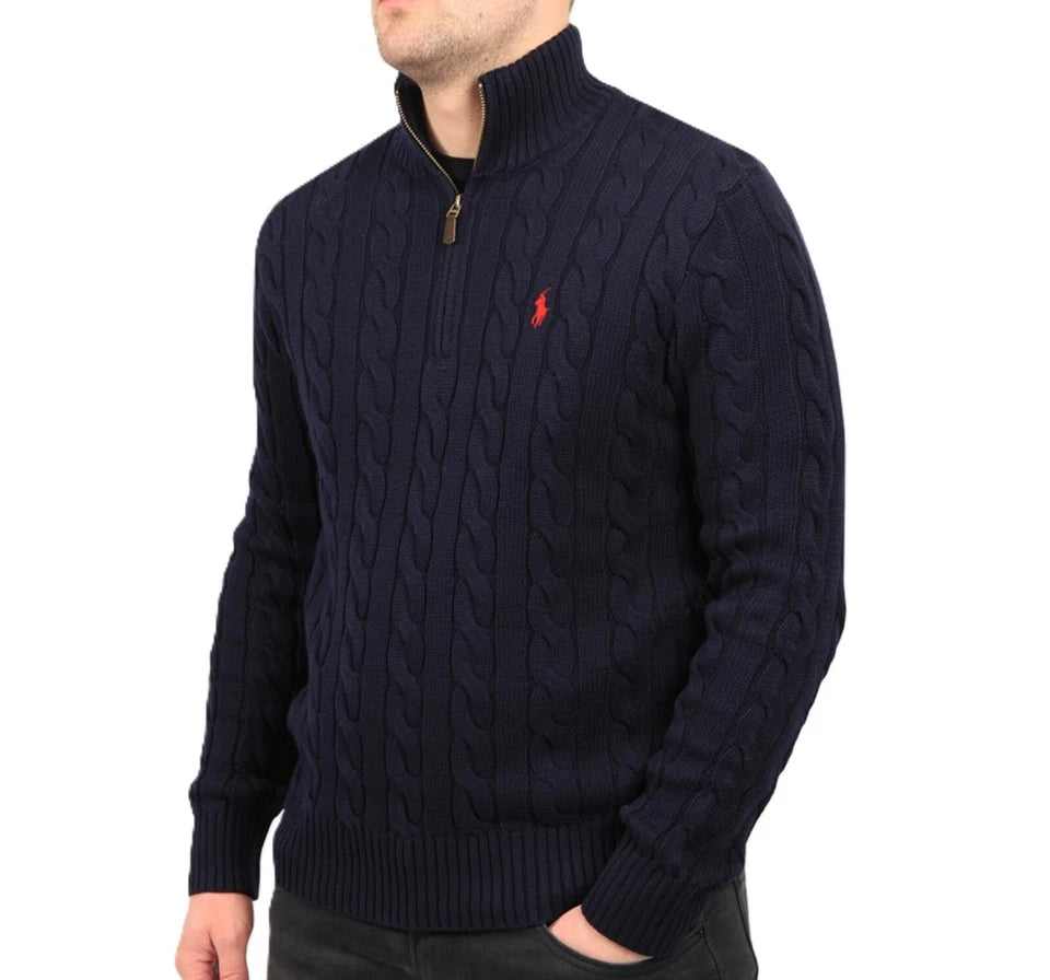 Men's Classic Cable Knit Quarter-Zip Sweater